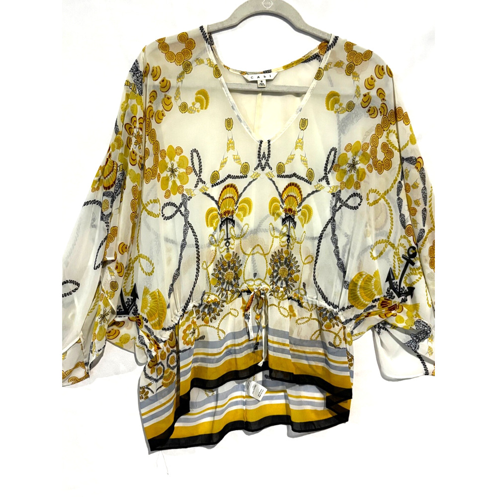 Cabi Women's Sheer Floral Blouse top cover up Sail Away Sz S coastal comfort